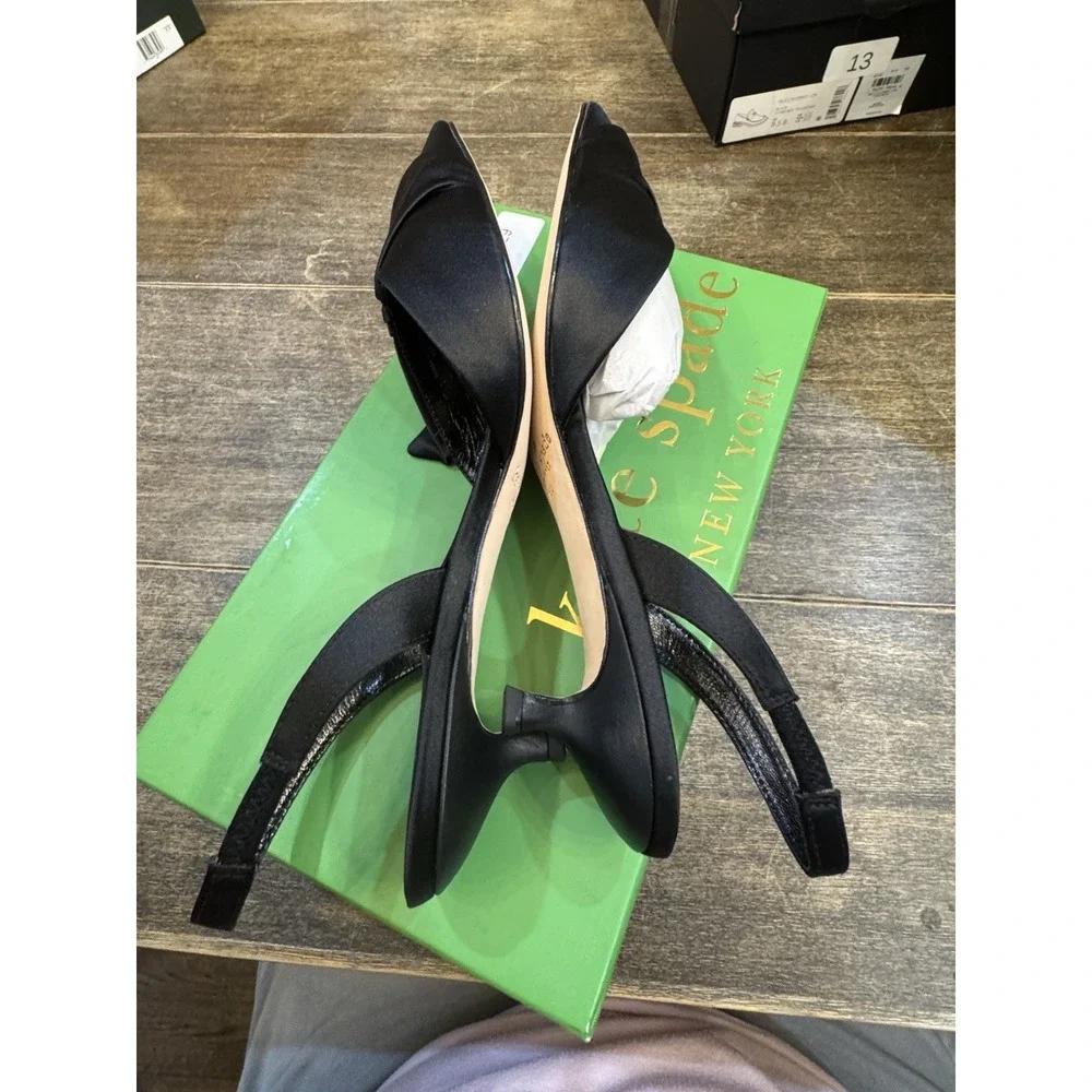 Kate Spade‎ New York BLACK GLITTER Women's Dahlia Kitten Heels Size 8 Satin